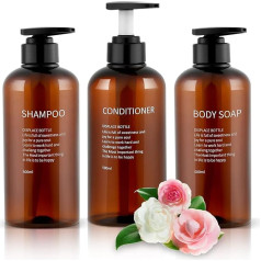 XiYee Pack of 3 500 ml šampūna pudeles ar sūkņa dozatoru, tukša plastmasas ziepju dozatora pudele ar sūkni vannas istabai, virtuvei vai viesnīcai, uzpildāms šķidruma dozators losjonam, dušas želejai un kondicionierim