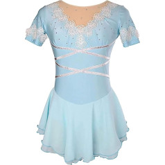 PONNYC Slidošanas kleita ar īsām piedurknēm meitenēm Daiļslidošanas apģērbs ar uzlīmes Handmade vingrošanas deju konkurss svārki baleta leotards mazuļiem