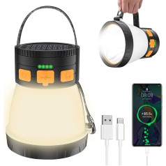 LED kempinga laterna, 1500 lūmenu kempinga laterna, uzlādējama ar saules paneļa uzlādi, ūdensizturīga, 8 gaismas režīmi, 7500 mAh barošanas banka, kempinga lukturītis viesuļvētrai, pārgājieniem, brīvdabas apstākļiem