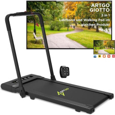 ArtGo GIOTTO 2-in-1 elektriskais skrejceļš, 11 cm biezums, 10 km/h, lietotne KINOMAP ZWIFT BITGYM, tālvadības pulksteņa pults, Bluetooth, 6 programmas, viegls, neaizņem vietu, 1,5 ZS (Tip 3 ZS), balts vai melns