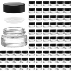 Coloch Iepakojums ar 90 5 ml burciņām ar vāciņiem, mini kosmētikas burciņu trauciņi, 5 g stikla trauciņi, mini stikla burciņas, caurspīdīgas, hermētiskas, atkārtoti uzpildāmas, mazie paraugu trauciņi kosmētikai, krēmiem, paraugiem.