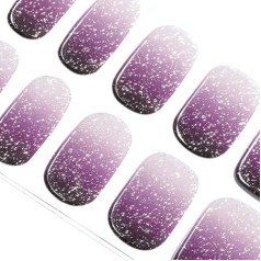 DANNI & TONI puscieta gēla nagu folija (Ursula) Violeta krāsa Gradients Sudraba gliteri Spīdīgs UV gēla nagu folija Nagu dizains Nagu folija Pašlīmējošas uzlīmes 28 uzlīmes