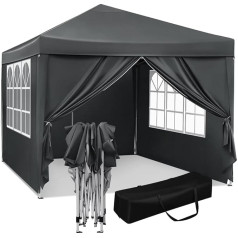 WOLTU Pop-Up ūdensnecaurlaidīga saliekamā lapene, saules aizsardzības pasākumu lapene ar sānu sienām, dārza lapene uz terases, kempinga festivāla pagoda telts Oxford Metal Frame 3 x 3 m, antracīts