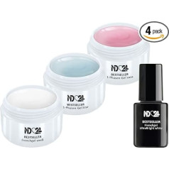 ND24 Best Seller - French Nails UV gēls 1-fāzes gēls caurspīdīgs/rozā krāsā 5 ml Franču manikīra gēls Snow Extreme Value Pack Set White 12ml + French Gel White 5 ml - Ražots Vācijā