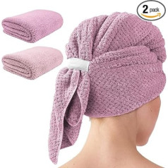 my novel things 2 Pack Extra Large Microfiber Hair Towel, matu dvieļi sievietēm, īpaši labi uzsūcoši un ātri žūstoši, matu dvieļi ar elastīgu gumiju cirtainiem matiem, 94 x 66 cm (rozā)