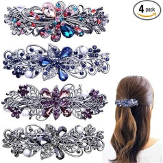 Paotxpum Matu klipi sievietēm Ziedu Crystal Rhinestone Pērļu spalvu Matu klipi Aksesuāri Fashion Ponytail Holder Matu klipi ikdienas lietošanai Mātes dienas dāvana 4 gabali