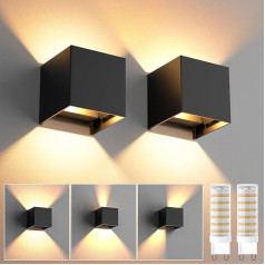 HaoDrisk sienas lampa ar nomaināmu G9 LED lampu, silti balta, 3000 K, LED sienas lampa iekštelpās/iekšpus telpās Regulējams gaismas leņķis Āra apgaismojums IP65 Ūdensnecaurlaidīgs, melns, 2 gab. iepakojums