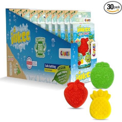 INKEE FRUITY Mini Pack 10 Badekugeln , Badebomben Kinder mit 3 verschiedenen Fruchtformen - Apfelgrün; Erdbeerrot; Ananasgelb, mit Jojobaöl und Fruchtgummi-Aroma