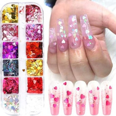 Valentīna diena Nail Art Sequins Krāsains sirds nagu spīduma pārslas Hologrāfiskas spīdīgas nagu pārslas Akrila nagu aksesuāri Iridescent Glitter Nail Art apdares komplekts