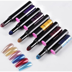 Warm Girl Chrome Pen Nail Art Set of 6 Nail Art Mirror Nail Art Acrylic Powder for Nails Brush for Gel Nails Nail Polish Pen Nail Chrome Powder Nail Design Accessories Nail