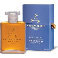 Aromatherapy Associates Eļļa vannai un dušai, luksusa spa, dabīga vannas eļļa, vegāniska, nekaitīga, videi draudzīga (Deep Relax Bath and Shower Oil, 55ml)