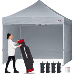 ABCCANOPY Pop-Up lapene Festivāla aizsardzība pret sauli ar 4 sānu paneļiem, 2,5 x 2,5 m, komerciālā sērija, pelēkā krāsā