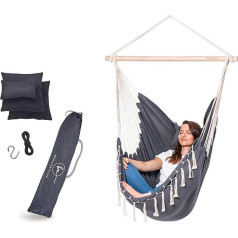 BELLAMATILDA® Piekaramais krēsls, ieskaitot 3 spilvenus, piederumus ar virvi un āķiem - āra un iekštelpu XXL piekaramās šūpoles - piekaramais sēdeklis līdz 150 kg - šūpoļu grozs/karstāmais grozs dārzam, dzīvojamām telpām