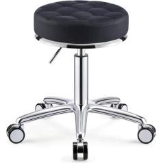 Hocker auf Rollen, robuster Hocker für die Küche mit Rollen, Friseur- und Schneidehocker mit rosafarbenem Kunstledersitz, verstellbare Höhe 42-55 cm, unterstütztes Gewicht 160 kg, Sattel-Salonhocker