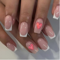 Valentine Kunstnägel, quadratisch, glänzende Designs, künstliche Nägel, volle Abdeckung, künstliche Acrylnägel, 24 Stück, 12 Größen
