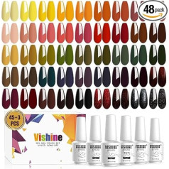 Vishine UV nagu lakas komplekts, 48 gabaliņu gēla nagu laka ar bāzes pārklājumu, spīdīgu un matētu virsējo pārklājumu, klasiskās krāsas gēla laka rudenim un ziemai Shellac nagu laka, UV gela komplekts nagu dizainam