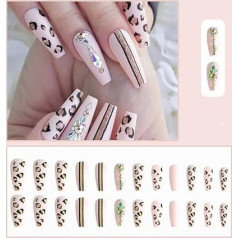 Akk 24 gabali Leopard Print akrila viltus nagi Rhinestone rozā viltus nagi sievietēm un meitenēm