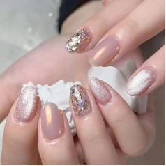 Īsi Flase nagi Sequin Glitter Press on Nails Dabiskā mandeļu Stick on Nails Reusable balerīna Akrila viltus nagi 24gab sievietēm un meitenēm