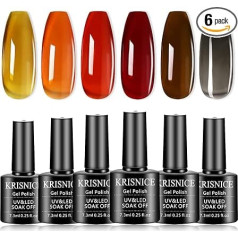 KRISNICE Schildpatt-Nageldesign Oranger Jelly-Gel-Nagellack Kristallklar Durchscheinend Zartklar Rot Koralle Grau Bernstein Braun Herbst-Designs Maniküre DIY Zuhause Valentinstagsgeschenk (KBT6-002)