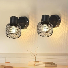 Glitzerlife sienas lampas Vintage sienas prožektors melns - 2 sienas lampas Pagriežama 330° Metāla gaiteņa lampa LED prožektors Retro virtuvei Bērnu istaba Dzīvojamā istaba Guļamistaba Max. 40 W spuldze nav iekļauta