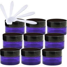 ZEOABSY 12 tukšu violeta stikla krēma burciņu iepakojums ar skrūvējamu vāku, violeta stikla skrūvējama burciņa, stikla burciņa, ziedes burciņa, kosmētikas burciņa želejām krēmiem + 12 x spatulas, melns