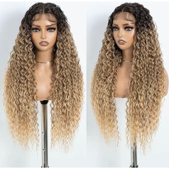 Stils Ikona Long Deep Wave sintētisko mežģīņu priekšā parūka sievietēm, 30 collas, ilgi cirtaini parūka, vidējā daļa mežģīņu priekšā parūka (TAT 6/30W/26J)