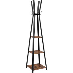 Hoobro EBF82YM01 Coat Rack ar 4 āķiem un 3 plauktiem Brīvi stāvošs drēbju sliedes Stabils Space Saving Industrial apģērbiem cepures somas priekšnams