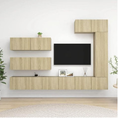 Homgoday TV komplekts 7 gabali Sonoma ozola skaidu plātnes TV skapītis TV skapītis TV skapītis Kafijas galdiņš Dzīvojamās istabas galds TV statīvs viesistabai