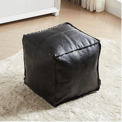 Louis Donné Neaizsegts Osmaņu pufa pārvalks, 17,7 collu kvadrātveida pufs Osmaņu kāju paliktnis Bean Bag uzglabāšanas risinājumiem, ūdensizturīgs ādas kāju paliktnis kāju balstam (melns)