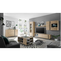 Lomadox Dzīvojamās istabas mēbeļu komplekts, ieskaitot apgaismojumu, Artisan ozols ar grafīta pelēkiem ieliktņiem Š x H x V x D Aptuveni 315 x 194 x 40 cm