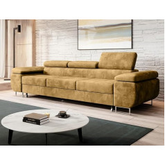 ‎Easy4You Easy4You Norberg dīvāns - 279 cm - Velūrs sinepju krāsā - 3-vietīgs dīvāns - Regulējami pagalvji - Dīvāns ar miega funkciju - Audums: Monolith M-48