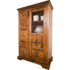 Massivmoebel24.De Oxford masīvkoka vitrīna #0417 Akācijas koka medus lakots koloniālā stilā 95 x 45 x 147 cm masīvkoka vitrīna