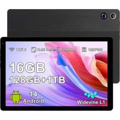 Freeski planšetdators 10 collu Android 14 Octa-Core (2025), 10,36 collu planšetdators ar Widevine L1, 16GB RAM 128GB ROM 1TB TF, 5G WiFi 6, Bluetooth 5.0, 1280x800 IPS, 5000mAh, 5MP + 8MP, planšetdators, melns