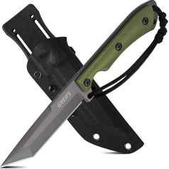 GREIFS® Apex Tanto āra nazis no D2 tērauda ar Kydex apvalku, elegants izdzīvošanas nazis bušcraft aprīkojumam, medību nazis, griezējnazis, ripināšanas nazis, braucamais nazis (zaļš)