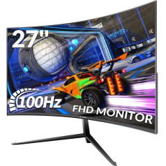 CRUA 27 collu 1K/100 Hz izliekts spēļu monitors, Full HD 1080P 1800R, bezrāmju PC monitors, 1ms GTG, FreeSync, Low Motion Blur, Eye Care, VESA, DisplayPort, HDMI