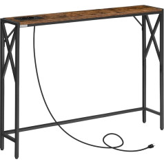 MAHANCRIS Konsoles galds ar uzlādes staciju, ieejas galds, šaurs konsoles galds, priekšnama galds, izstāžu galds, sānu galds priekšnamam, viesistabai, gaitenim, Vintage Brown un Black,