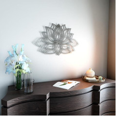 iwa concept 3D Mandala Metāla sienas dekori | Lotosa ziedu dekori mājai | Guļamistabas metāla sienas māksla | Biroja dekori | Dzīvojamās istabas dekori | Jaungada dāvana (36 x 23 collas) | 91 x 59 cm, sudraba krāsā