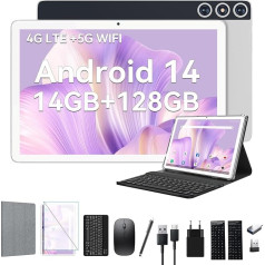 2025 Jaunākais Android 14 planšetdators 10 collu 4G LTE planšetdators ar 2 SIM 1 SD slots, 5G WiFi planšetdators ar 14GB + 128GB (1TBTF), 3-in-1 planšetdators ar tastatūru peli Octa-Core, 1080FHD, 13+8MP, 7000mAh,
