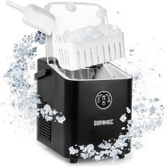 Duronic ICM12 BK automātiskā ledus kauliņu mašīna, 8 ledus kubi 6-8 minūtēs, 1 L ūdens tvertne, līdz 12 kg ledus 24 stundās, klusais kompresors līdz 54 dB, ledus veidotājs 120 W, 1 kg ledus kubiņu veidotājs