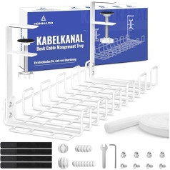 HOMMAND zem galda kabeļu vadības bez urbšanas komplekts Kabeļu cauruļvadu rakstāmgalda skavas kabeļu organizatora paplāte Izturīgs metāla galda kabeļu turētājs rakstāmgalds birojam un mājai Balts