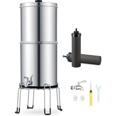 CO-Z gravitācijas ūdens filtra sistēma 8,5 l ar statīvu Gravitācijas ūdens filtrs izgatavots no 304 nerūsējošā tērauda ar 2 oglekļa ūdens filtra kārtridžiem un krāna dzeramā ūdens filtru Āra kempinga āra ūdens filtrs
