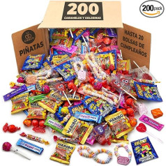 Cia&Co Mega iepakojums ar 200 saldumiem, konfektēm un konfektēm - dzimšanas dienām, pinatām, bērnu ballītēm, Ziemassvētkiem, Helovīnam - līdz 20 dzimšanas dienas maisiņiem - katrs gabals iesaiņots atsevišķi