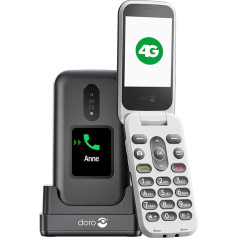 Doro - 2880 - Mobilais tālrunis senioriem - 4G saliekamais tālrunis - Ārējais displejs - Pogas ar balss izvadi - Kamera - Bluetooth - Avārijas izsaukuma poga - Komplektā ar uzlādes staciju - Melns/balts