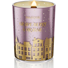 M&SENSE Vīnogu ogu un apelsīnu aromātiskā svece glāzē ar krekinga daktu 510g Liela aromātiska svece Dabīgs sojas vasks, tīrs, netoksisks, 100 stundas ilgi deg Ziemassvētku sveces MSDDEU0701