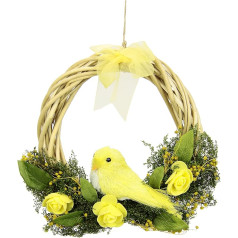 Flair Flower 090274G Lieldienu vainags Putnu ziedi Lūku dekorēšana Vainags Vītne Mākslīgais Lieldienu durvju rotājums Pavasara durvju rotājums Ieejas zonas ziedu sienas logs, dzeltens, 20 x 20 x 5 cm