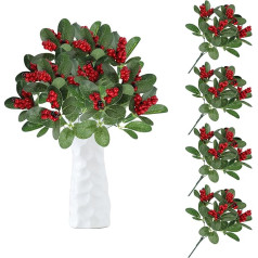 astylishome Künstliche Pflanzen für den Innenbereich, rote Stechpalmenbeeren, künstliche Beeren, Kranz, Bastelbedarf, Weihnachtskranz, Tischbaumschmuck, 4006