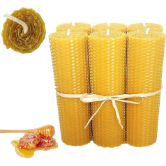 Medus sveces | 6 dabīgā bišu vaska sveču komplekts [Adventa Ziemassvētki] | Biezais izmērs - 3 x 10 cm