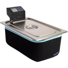 Allpax Sous Vide SV 2 ekonomiskais komplekts, Sous Vide komplekts ar termostatu, nerūsējošā tērauda trauks, vāks ar izgriezumu un izolāciju, paredzēts gaļas, zivju un dārzeņu gatavošanai, 1500 W