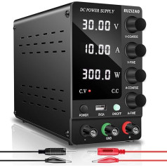 RUZIZAO Laboratorijas barošanas avots Regulējams laboratorijas barošanas avots 30V 10A Mainīgs komutācijas barošanas avots Regulējams augstas precizitātes 4 ciparu LED displejs 5V/2A USB ports Laboratorijas līdzstrāvas barošanas avoti