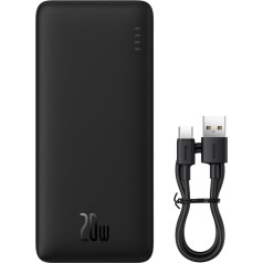 Powerbank 20000mAh Airpow 20W ar USB-A - USB-C 50cm kabeli - melns